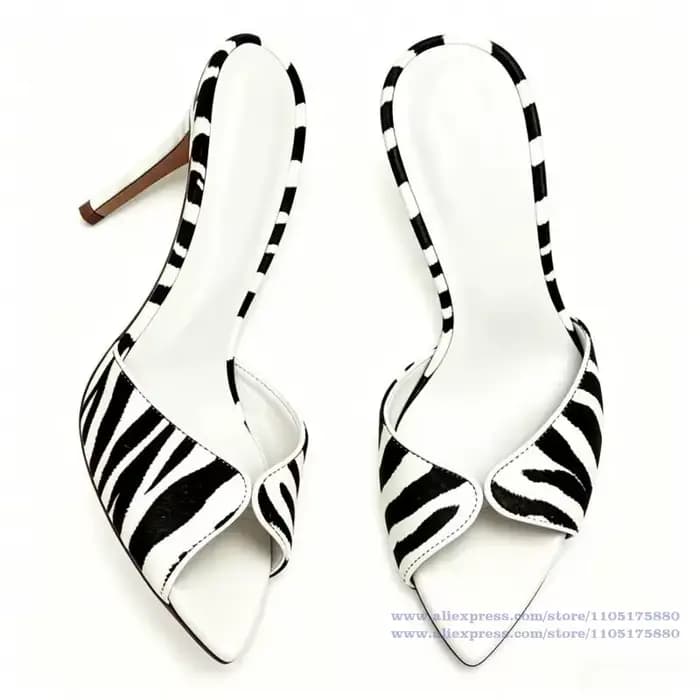 Mules à talons aiguilles fines, imprimé zèbre et vache, vert vif, avec semelle intérieure en cuir, bout pointu ouvert, sandales de soirée