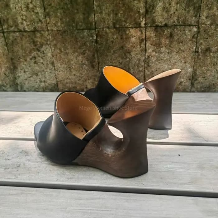 Pantoufles à talons hauts compensés en bois pour femmes