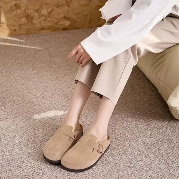 Evshine Sabots en daim de vache pour femmes avec soutien de la voûte plantaire Mules de lit en liège confortables Chaussures de pomme de terre à la mode pour hommes Sabots en liège véritable Pantoufle