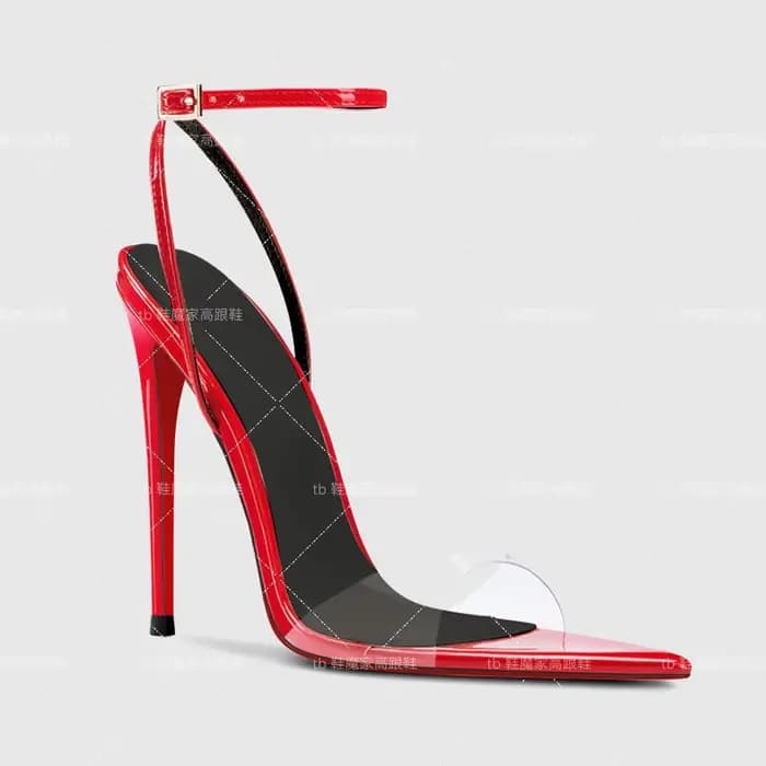 2025 nouvelles chaussures à talons hauts à semelle extérieure rouge avec bouts pointus noirs boucle droite exposée avec talons fins sandales sexy pour femmes