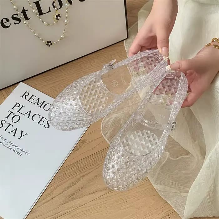 Sandales Baotou pour femmes, nouvelles sandales plates ajourées transparentes tendance pour l'été, chaussures décontractées pour femmes