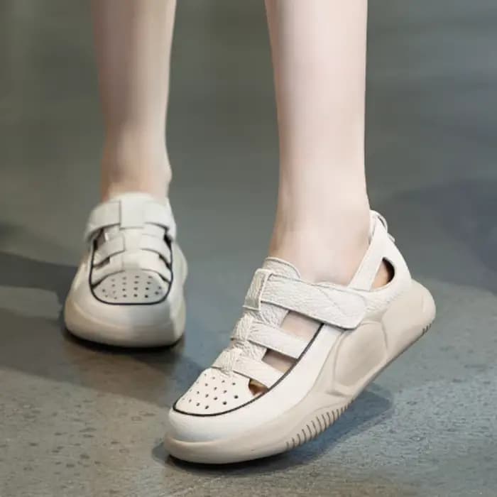 ZXRYXGS Nouveauté Été 2026 Sandales Compensées pour Femme en Cuir de Vachette Respirant