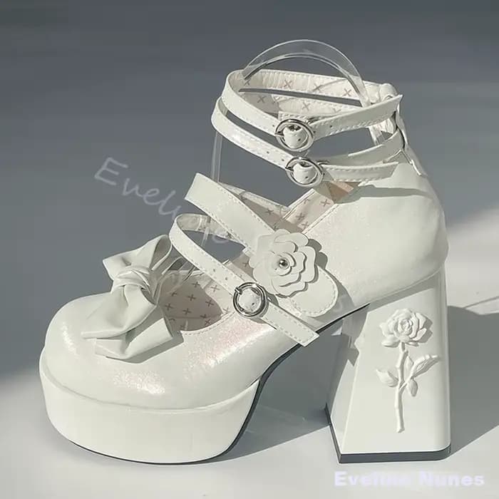 Sandales Lolita à talon épais et plateforme, ornées de roses et de nœuds, polyvalentes, mignonnes et élégantes pour étudiantes