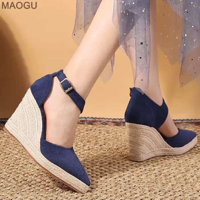 Bout pointu femmes chaussures compensées plate-forme talon haut Espadrille semelle été mode sandales robe pompes Size34-42 Zapatos De Mujer