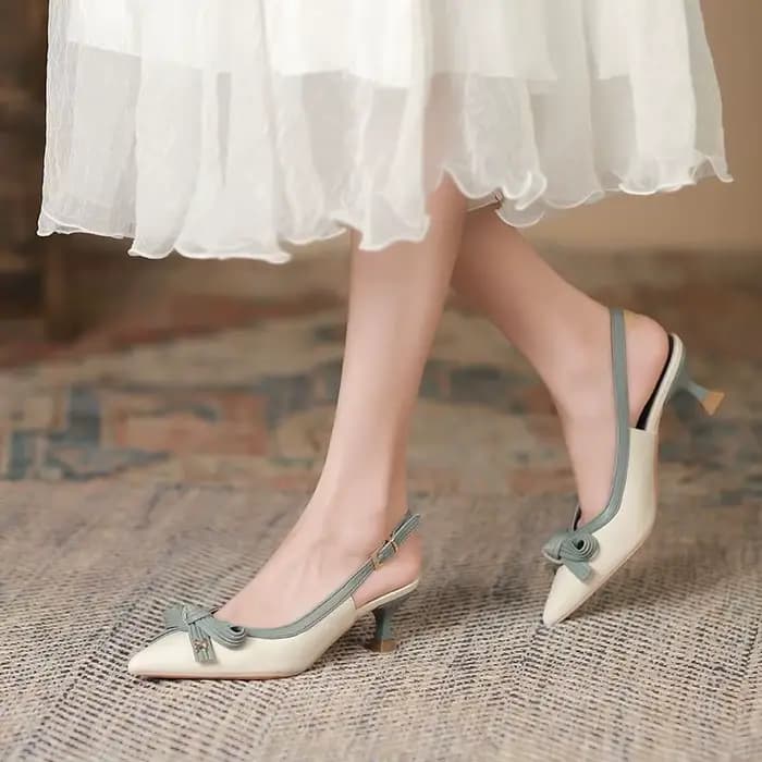 Sandales fermées pour femme été 2025 chaussures Sexy nœud bout pointu avec talons bas H confort Chic et élégant