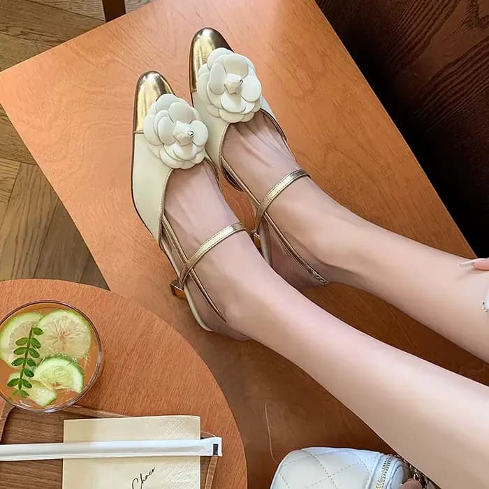 2025 été en cuir véritable talons hauts sandales à fleurs femme bride à la cheville