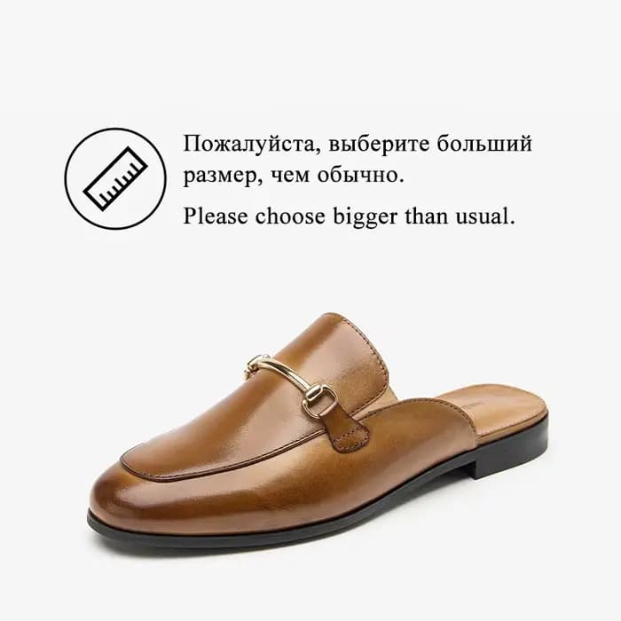 BEAUTODAY Mules décontractées femmes en cuir de veau décoration en métal couleur unie pantoufles mode dames chaussures plates à la main 36265