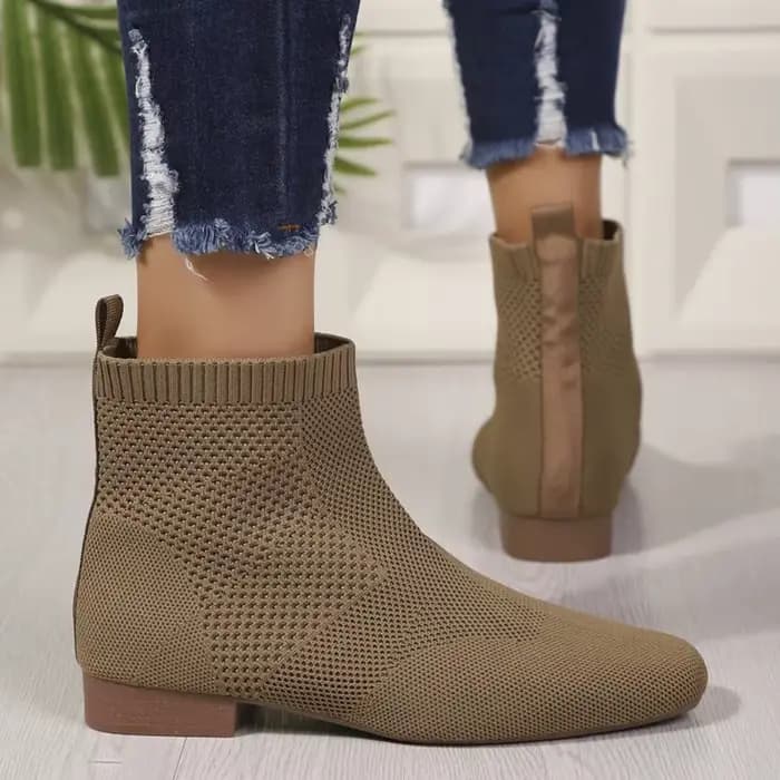 Cheville chaussette bottes pour femmes mode talon moyen tête ronde tricoté court Chelsea