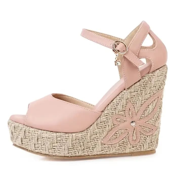 Sandales compensées pour femmes, chaussures d'été tendance, tongs gladiateur à plateforme tricotée, décontractées, blanches et roses, pour soirée, grande taille 45