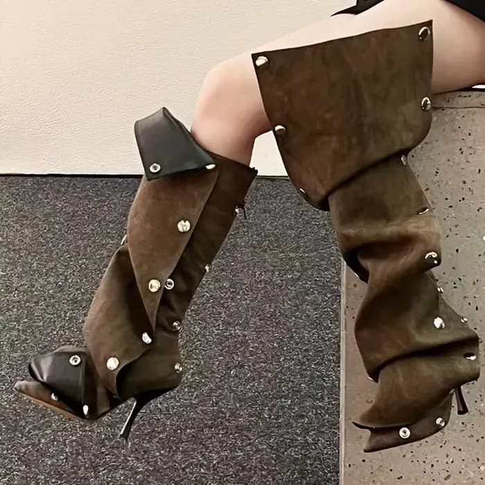 Bottes en denim amovibles avec poignées en métal, chaussures à talons hauts de 10cm, 35-45, modèle Internet rouge, bottes de cuisse pour tapis rouge, mode de marche, 2024