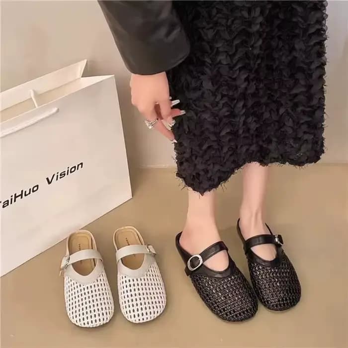 Mules pour femmes, nouvelles sandales d'été tissées à bout fermé