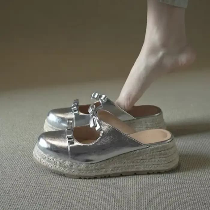 Mules Mary Jane Métalliques pour Femme – Sandales Plateformes Élégantes à Double Nœud