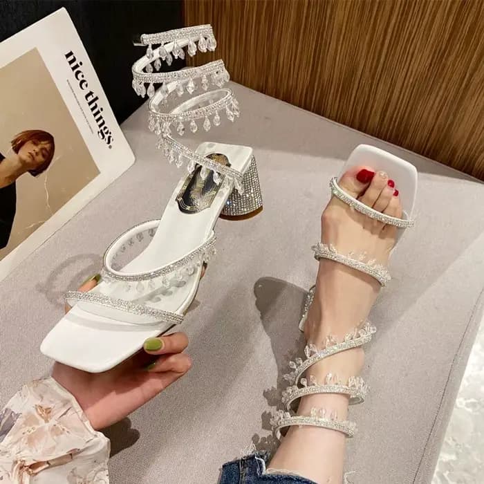 Sandales d'été 2026 à talons hauts épais et ornés de strass