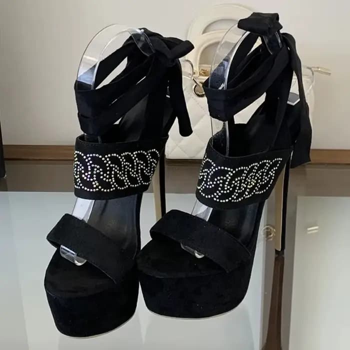Eilyken – sandales à talons hauts en cristal et diamant pour femmes, chaussures de danse sur poteau à lacets à la cheville, mode d'été