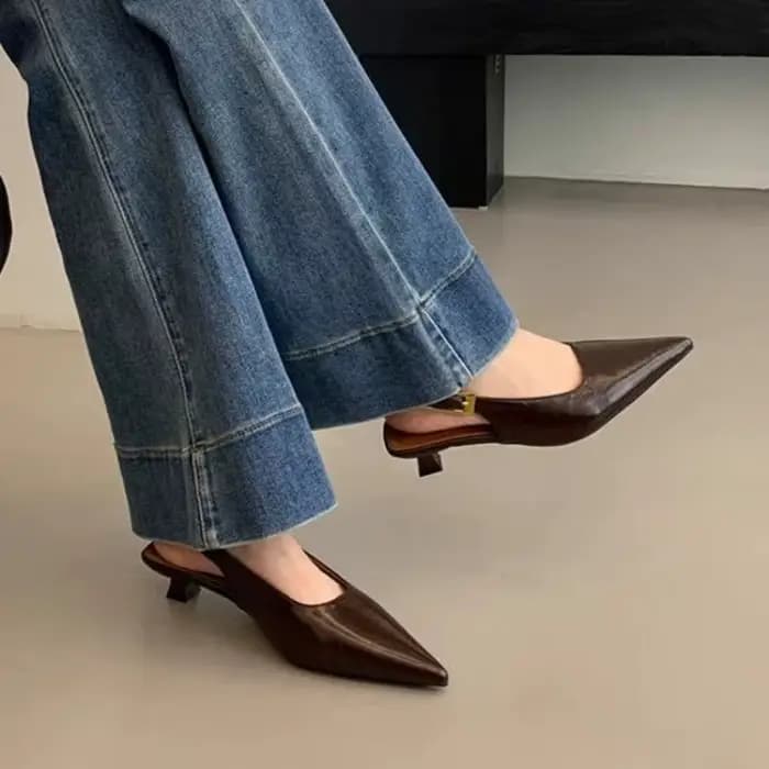 Sandales d'été à bout pointu pour femmes, mules élégantes à talon bas, chaussures de soirée pour femmes
