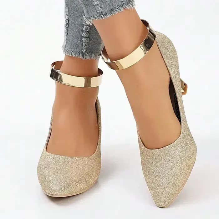 Escarpins à talons hauts à paillettes dorées brillantes pour femmes