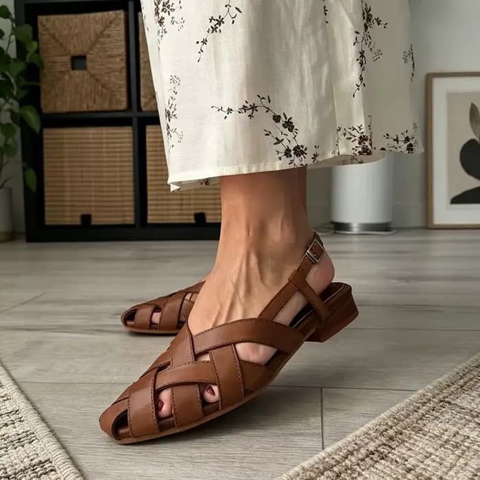 BEAUTODAY – sandales gladiateur en cuir de vache pour femmes