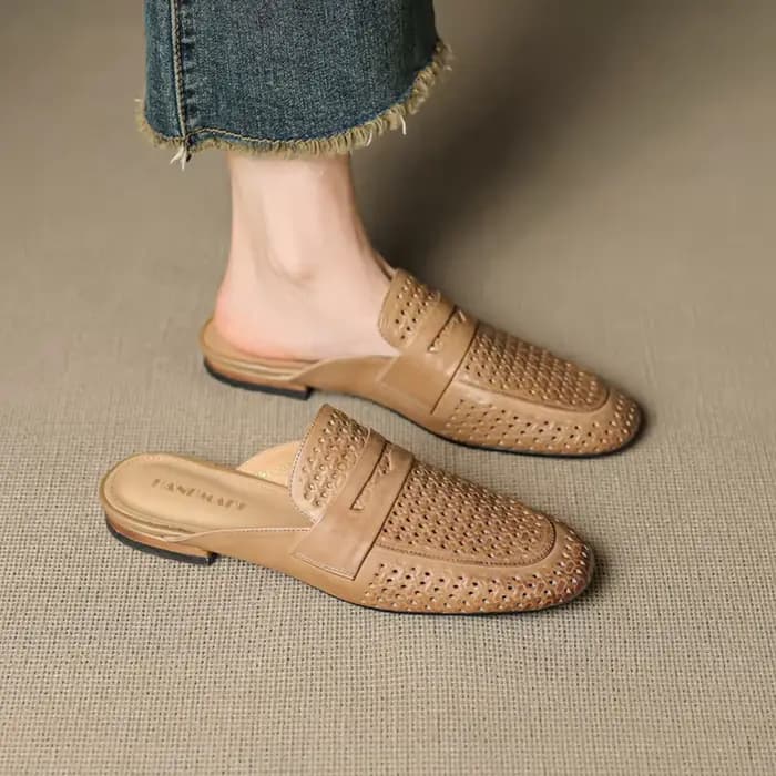 Mules d'été en cuir véritable pour femmes