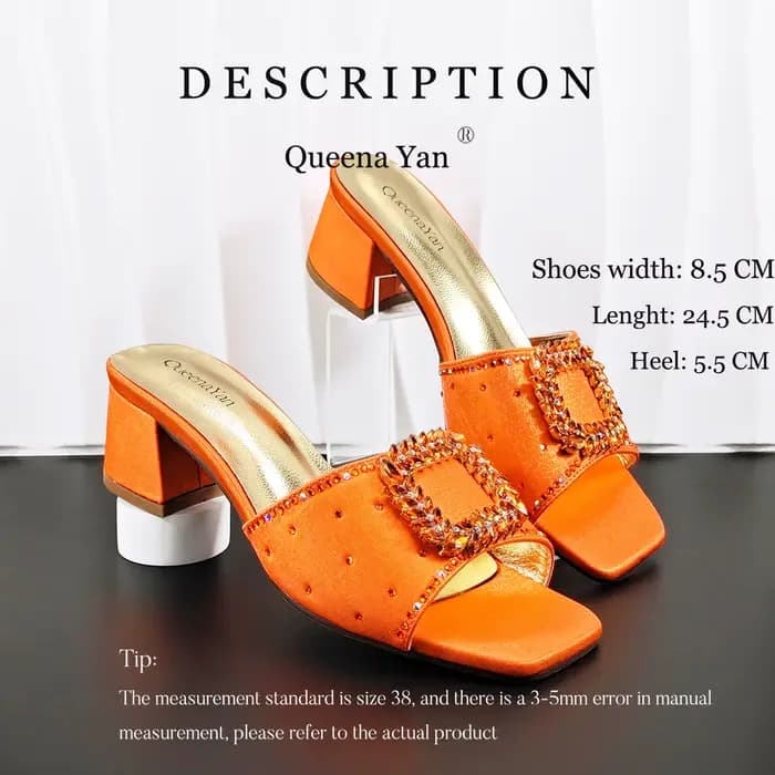 Ensemble élégant de chaussures et de sac de soirée pour femmes, design italien, sandales à talons hauts à bout ouvert avec strass orange, parfaites pour les mariages