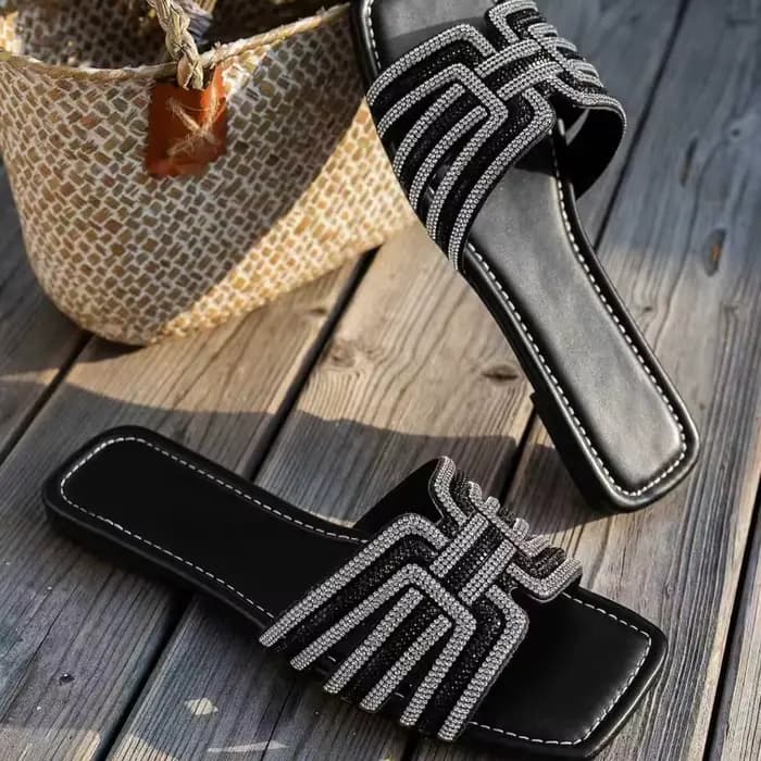 Sandales plates à strass pour femmes