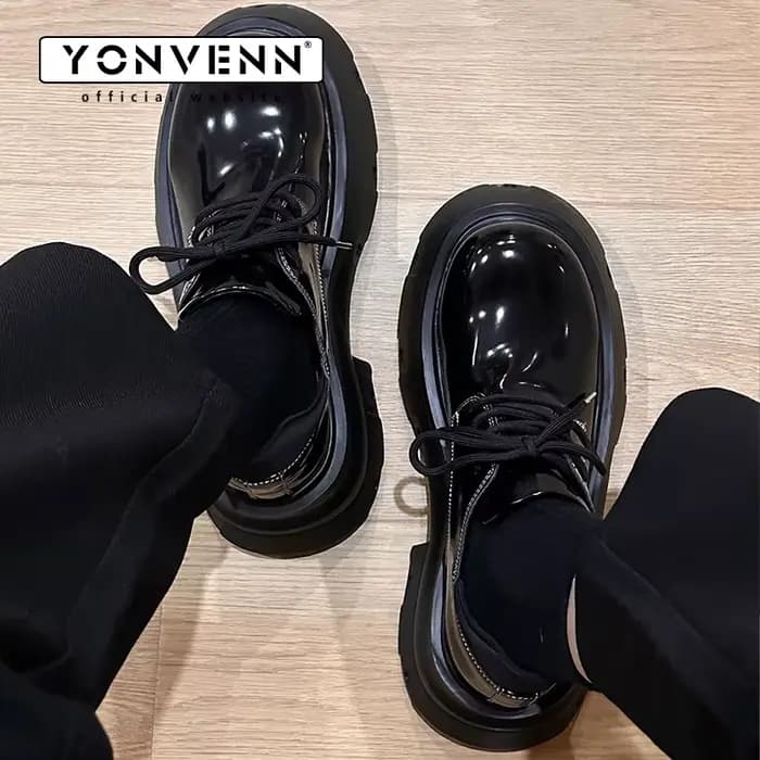 YONWENN original semelle épaisse hauteur 7CM gros orteil chaussures en cuir pour hommes brillant