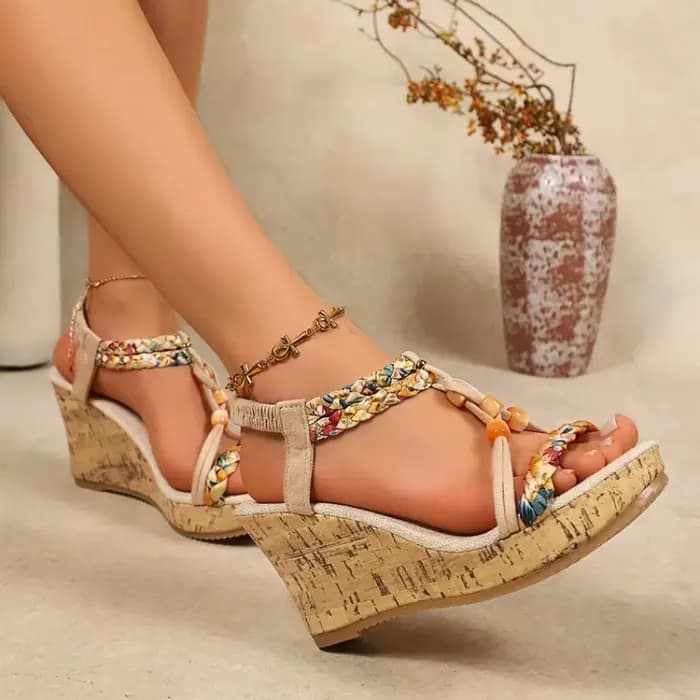 Sandales compensées en cuir pour femme