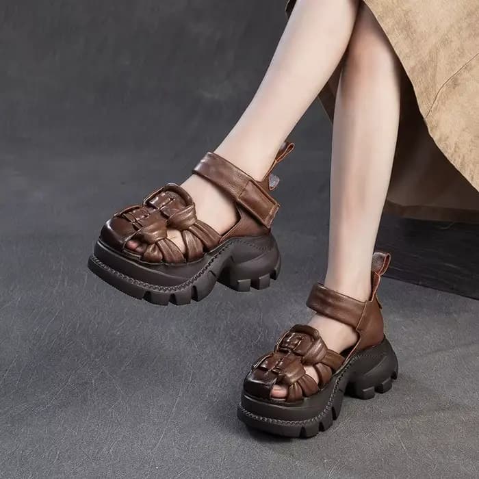 CKTINOO 2026 Nouvelles sandales d'été en cuir véritable à plateforme