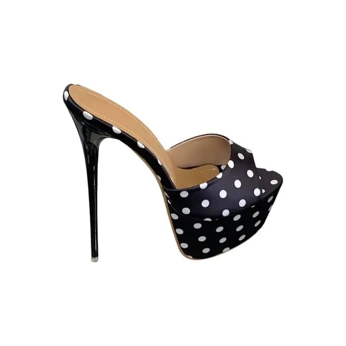 Sandales à plateforme imperméables à pois français, talons hauts de 16 cm, talon ultra haut, à une bride, chaussures pour femmes, style sexy, été