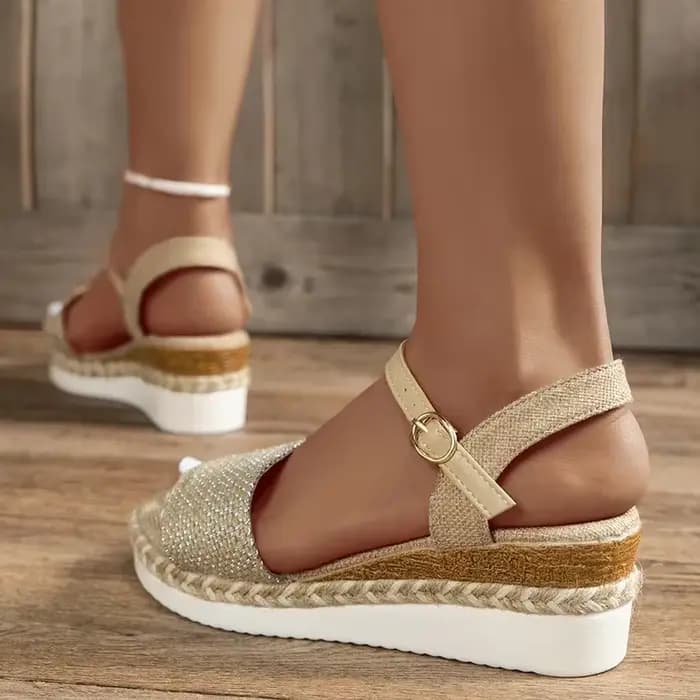 Espadrilles en toile sandales compensées pour femmes 2025 été décontracté bride à la cheville plate-forme