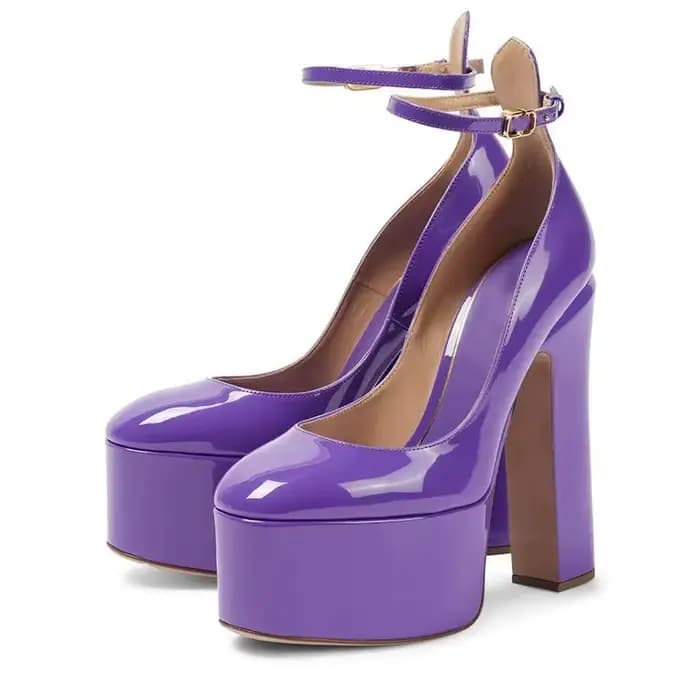 Europe et amérique talons Ultra hauts plate-forme sandales pour femmes bout rond talon brut femme pompes en cuir verni dame chaussures simples