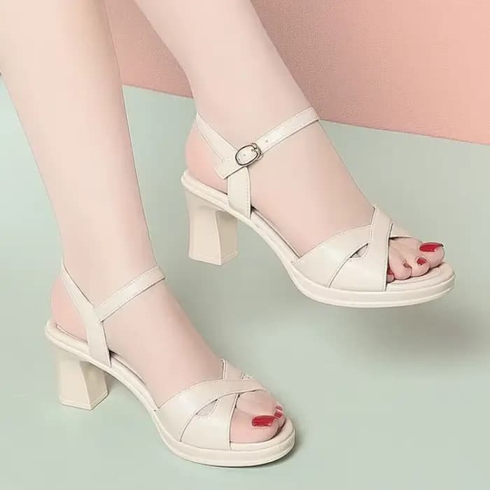 Sandales à talon carré et brides croisées pour femme - Chaussures confortables à plateforme à bout ouvert avec boucle à