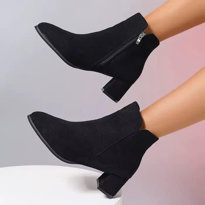 Nouveau Bottines simples bottes à talons carrés fermetures éclair latérales pointues daim talon haut mode