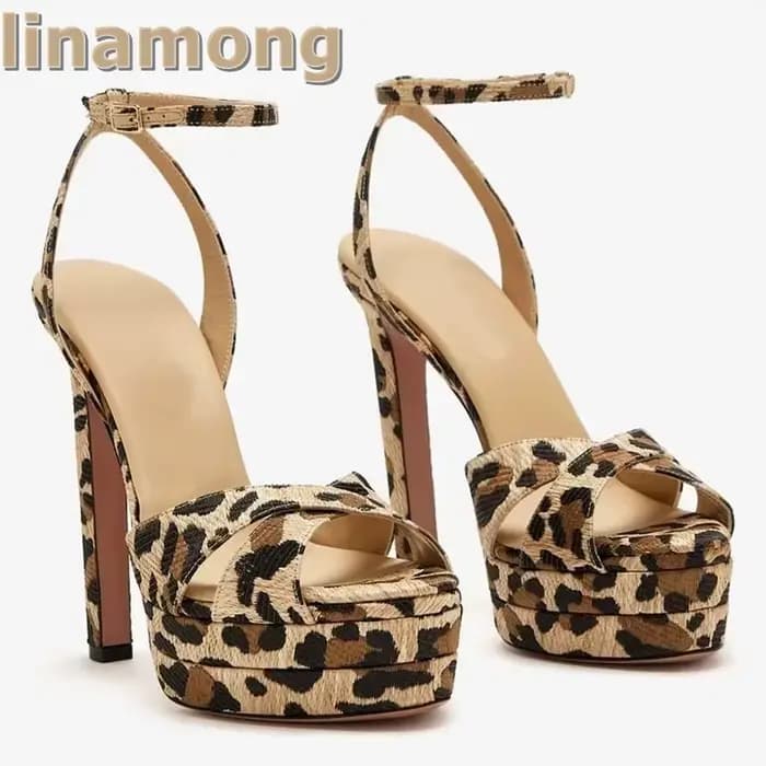 Sandales à talons plateforme en velours bordeaux pour femmes, chaussures à lanières croisées, imprimé léopard, talons hauts, chaussures de luxe de styliste en daim solides