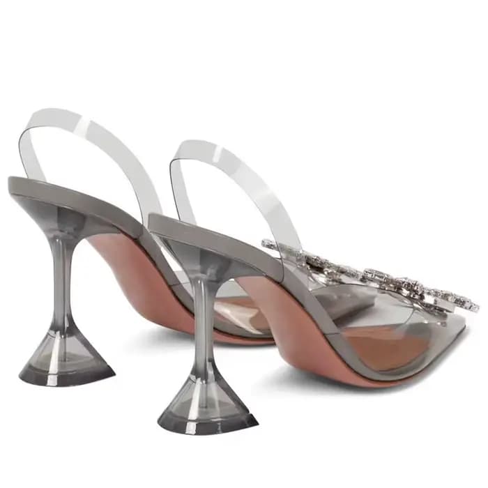 35-45 mode Transparent souple PVC femmes pompes de luxe strass nœud papillon Slingback talons hauts printemps été chaussures de fête de mariage