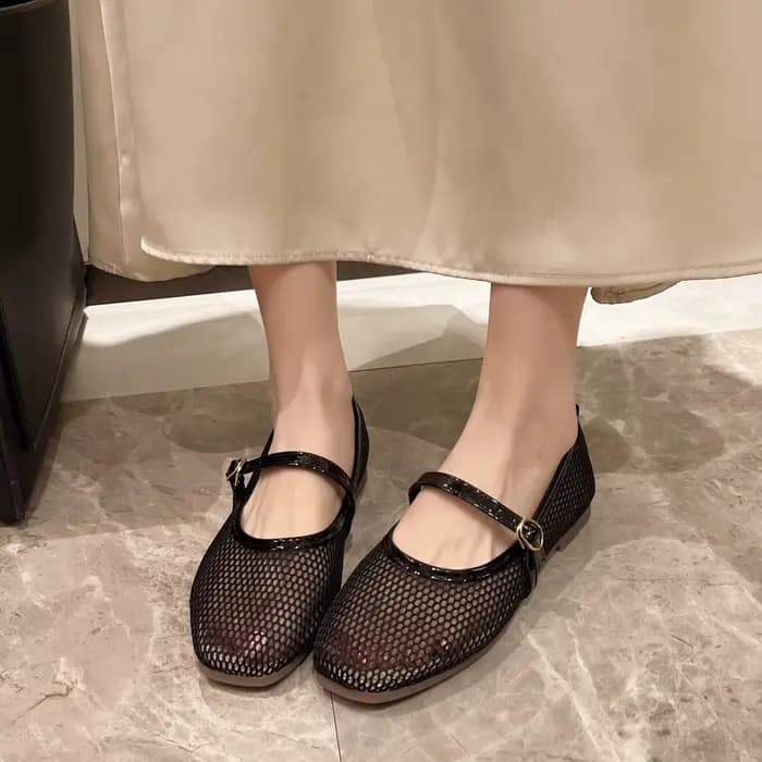 Femmes maille ballerines résille ballerines boucle sangle sans lacet ballerine chaussures bout rond chaussures de Ballet pour les voyages en plein air