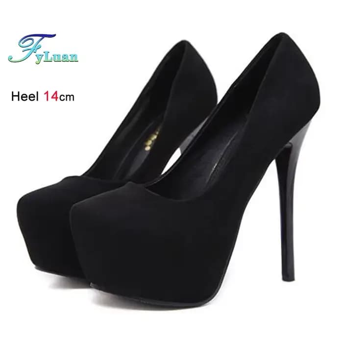 Talons hauts 12cm 14cm femmes pompes mode troupeau bout rond plate-forme mariage chaussures simples