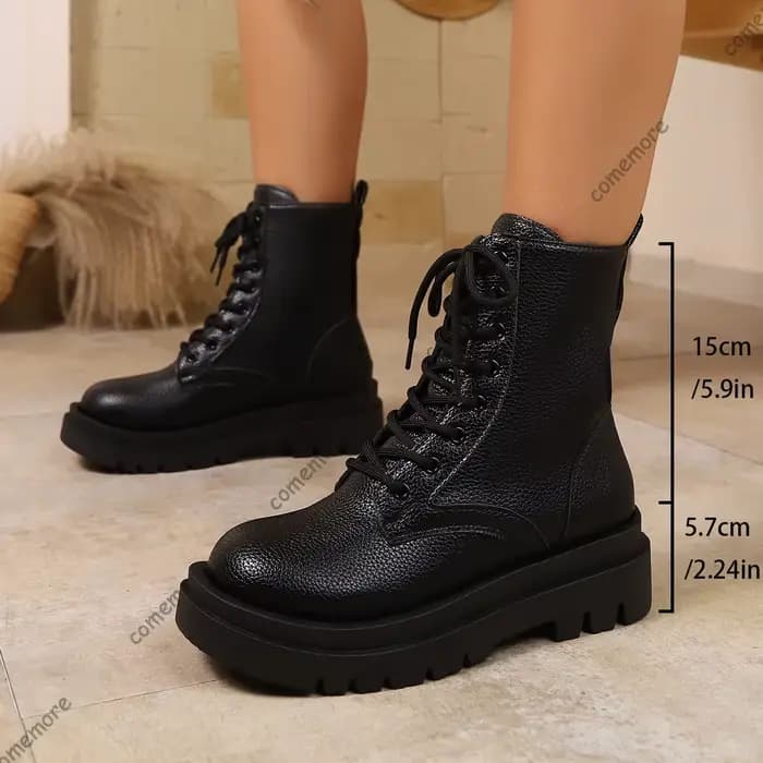 Comemore à lacets bottines femmes en cuir Pu talon haut Botas pour femme printemps automne fond épais grande taille