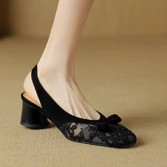 Sandales à talons hauts en dentelle pour femmes, chaussures De styliste à talons avec nœud, escarpins épais élégants, robe De soirée, été, 2025