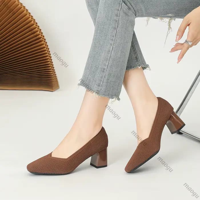 Chaussures femme talons hauts confortable carré tricoté respirant