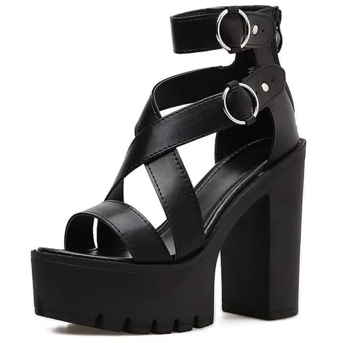 Sandales creuses pour femmes, nouvelle collection été 2026, à talons hauts, à brides croisées, à bout ouvert, pour boîte de nuit, à talons épais et semelles compensées