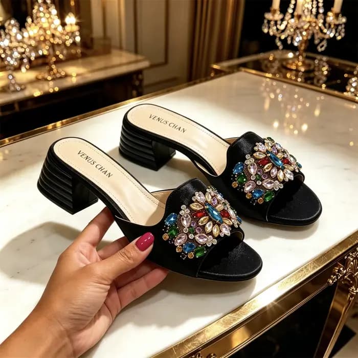 Escarpins noirs pour femmes 2026 - Design italien avec accents en strass pour mariages et soirées élégants - Grandes tailles disponibles