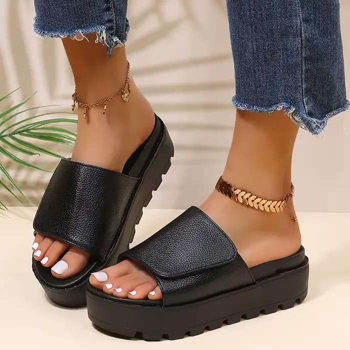 Soldes Exceptionnelles de la Saison : Nouvelles Sandales Compensées à Enfiler pour Femme avec Fermeture Auto-agrippante, Chaussures de Plage et d'Extérieur d'Été, Pantoufles à Bout Rond en Satin