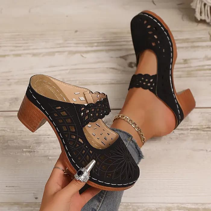 Talon bas compensés pour femmes pantoufles pour femmes à la mode et polyvalentes talon moyen épais semelle souple creux fermé b®соножки жletiе