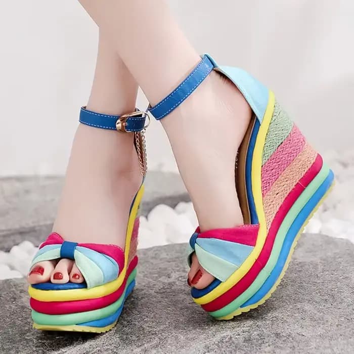 BEYARNE-Sandales à plateforme pour femmes, chaussures d'été, mode arc-en-ciel, talons hauts, sandales à l'offre elles compensées, 2020