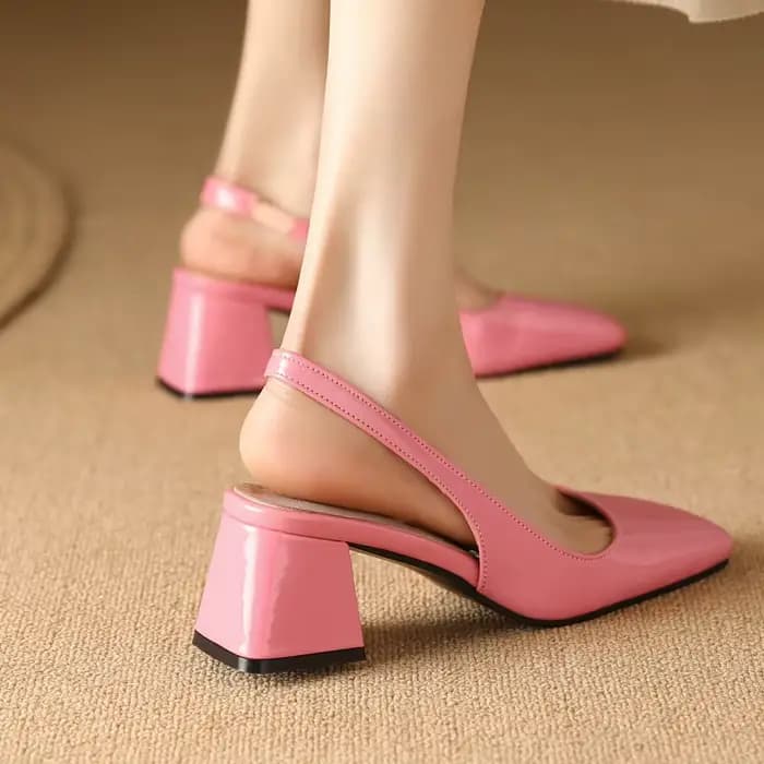 Sandales Slingback femmes chaussures d'été élégant rose noir nu talons moyens pompes bout fermé bureau fête chaussure femme grande taille 45