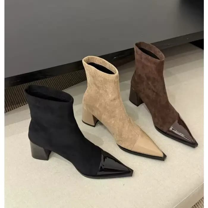 Bottines marron à bout pointu et talons épais pour femme, chaussures fines, élégantes, pour fête, strip-teaseuse, automne et printemps