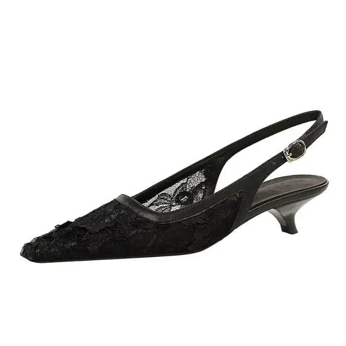 Chaussures européennes en dentelle et maille à talons fins et bas pour femmes