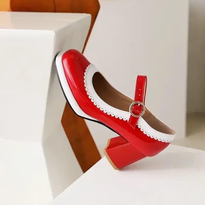 Bleu marine rose rétro Vintage dames pompes Brogue Design Laser découpe bordure carré talons épais taille 33-43 femmes Mary Janes chaussures