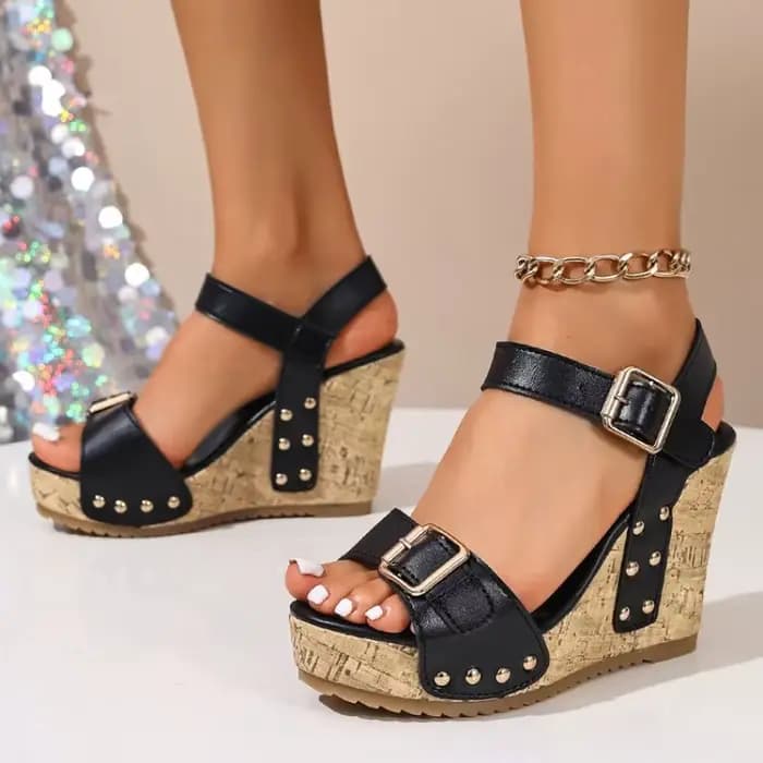 Sandales compensées vintage à plateforme et bride cheville pour femme