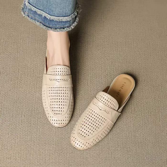 Mules d'été en cuir véritable pour femmes